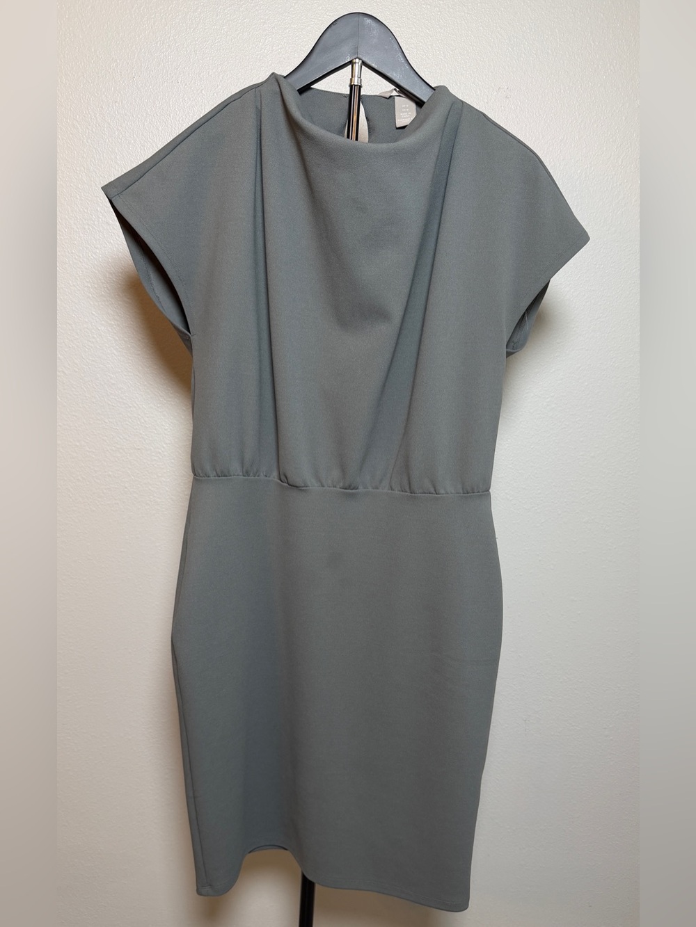 H&M Minimalist Bodycon Slate Gray Draped Neck Midi Dress